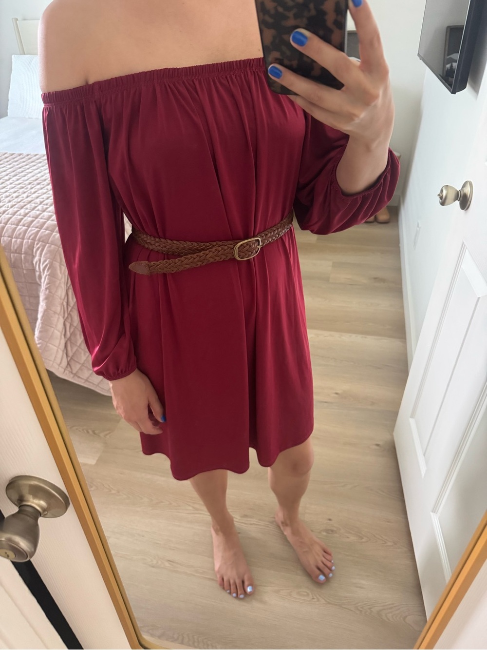 Audrey 3+1 Off-Shoulder Wine Red Dress